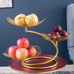 Opslagflessen fruitschaal net rood creatief moderne woonkamer huis snack eenvoudige ijzeren meerlagige lichte luxe mand