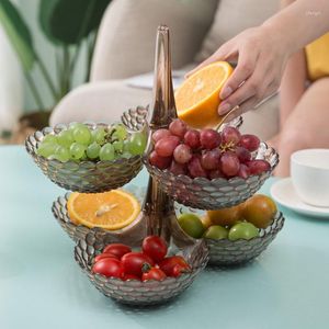 Bouteilles De Stockage Assiette De Fruits Simple Mode Lumière De Luxe Style En Plastique Maison Salon Multicouche Grand Rafraîchissement Transparent Bonbons Plat