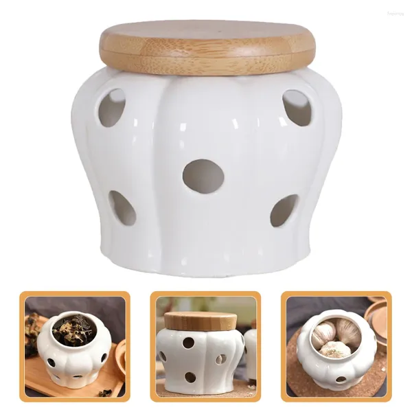 Bouteilles de stockage Pot d'ail Pot de gingembre en forme de citrouille Mini pots en céramique Soja Conteneurs alimentaires Céramique de cuisine avec support de couvercles