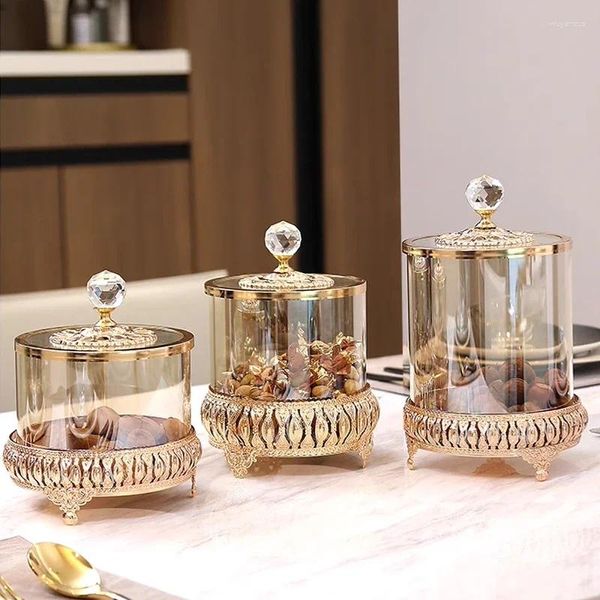 Bouteilles de rangement Verre American Gold Coffee Jar Ornements de style décoratif de luxe Crystal avec table de couvercle européenne