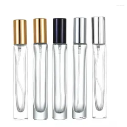 Botellas de almacenamiento Atomizador de vidrio Botella de perfume Vacente Vacente Silver plateado Tapa negra Bomba de tornillo de tornillo cuadrado Reduce Muestra Spary 10ml