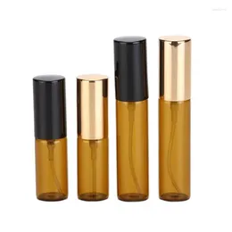 Opslagflessen Glazen fles Helderbruine parfumflesjes 5 ml 10 ml 50 stuks Zwart goud Deksel Spraypomp Draagbare hervulbare verpakkingscontainer