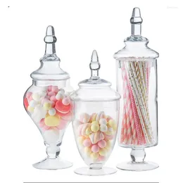 Bouteilles de rangement en verre pot de bonbons transparent avec décoration de couvercle de style européen.