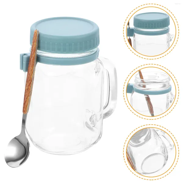 Bouteilles de rangement en verre tasse portable avec cuillère petit récipient à lait petit déjeuner extérieur avoine