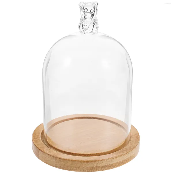 Botellas de almacenamiento Cúpula de vidrio Cloche con base de madera Soporte de exhibición de pastel Cubierta de campana transparente para postre Plantas de dulces de queso