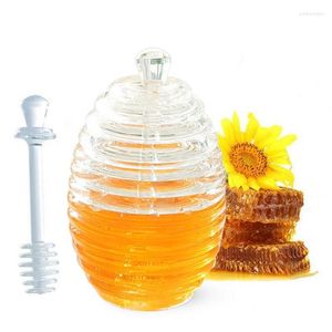Opslagflessen glas honinghouder dispenser 9oz pot met deksel siroop container huis keuken warmtebestendig voor taart