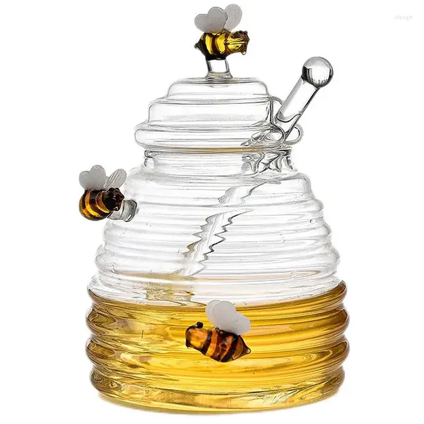 Bouteilles de rangement Dispensateur de pot de miel en verre avec plaideur