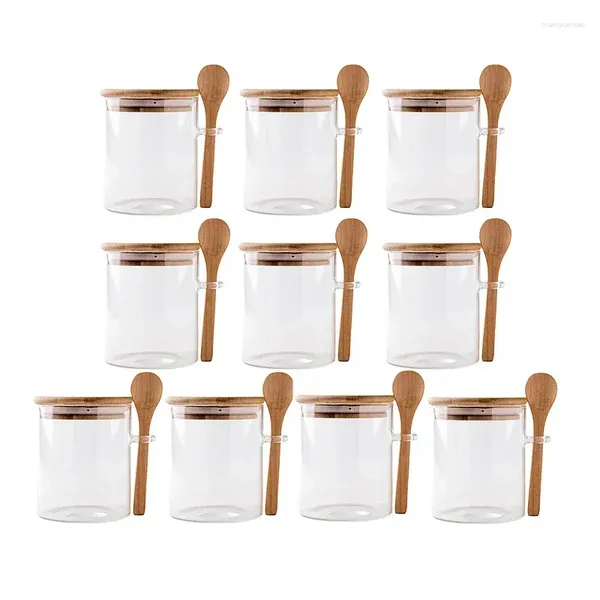 Bouteilles de rangement pots miel en verre avec cuillères