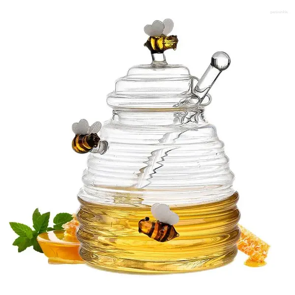 Botellas de almacenamiento Glass Honeycomb Tank Herramientas de cocina Recipiente de miel con organizador de la tienda de alta capacidad de la tapa y tapa