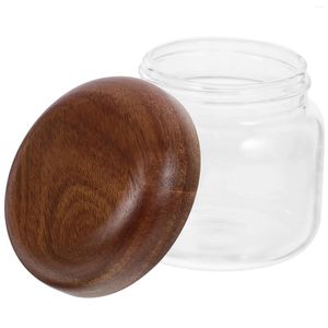 Bouteilles de stockage Pot en verre grain de café scellé pots de théière avec couvercles en bois bidons de cuisine récipient à sucre en bois