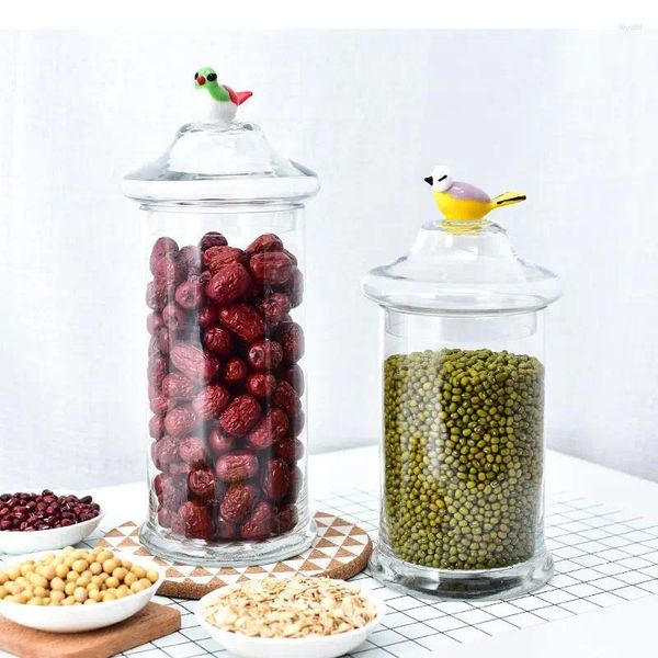 Bouteilles de rangement pot en verre créativité grande Simulation couvercle d'oiseau Transparent maison cuisine Organization décoration moderne