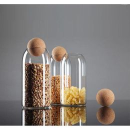 Bouteilles de stockage bocal en verre boule ronde joint en liège réservoir de café Transparent Grains fruits secs cuisine scellée