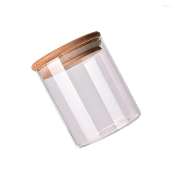 Bouteilles de stockage Pot en verre avec joint couvercle en bois boîte de bonbons transparente pour servir du thé café sucre sel taille XS