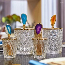 Opslagflessen glazen potten verlichting thee bussen snoeppot natuurlijke agaat steen decoratieve kristallen pot met deksel kruidenorganisator