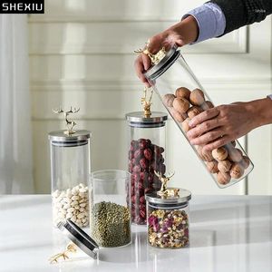 Opslagflessen glazen potten verzegeld met deksel voedsel granen theeblad koffiebonen snoeppotkeukenkeukencontainer