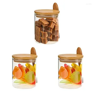 Bouteilles de rangement bocaux en verre avec couvercles en bambou et cuillère à la cuillère à récipient de sucre en bois de récipient en bois