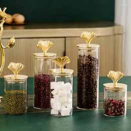 Bouteilles de rangement en verre mason pot transparent miel contenant de sucre à cartouche décorative avec laiton de couvercle en métal doré