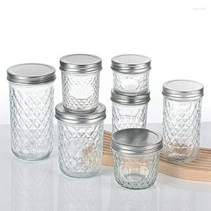 Opslagflessen Glas Mason Jars (3-8) Oz Canning Jelly met voedselkwaliteit Veilige metalen deksels Honing bruiloft Gunsten douche diy kruid
