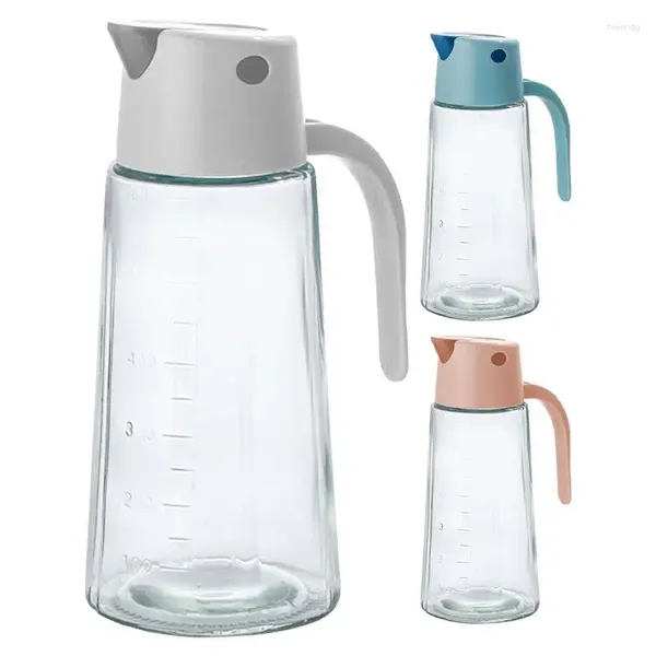 Bouteilles de rangement distributeur d'huile en verre avec couvercle et manche bouteille de cuisine fuite pour le pot de fermeture d'ouverture automatique