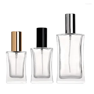 Opslagflessen glas parfum fles goud zilveren zwarte schroefpomp 30 ml 50 ml 100 ml vierkante strakke taille vorm lege heldere mist spary navulling