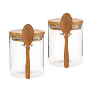 Bouteilles de stockage Conteneur à épices en verre avec couvercle en bambou Cuillère Fournitures de cuisine Pots pour garde-manger