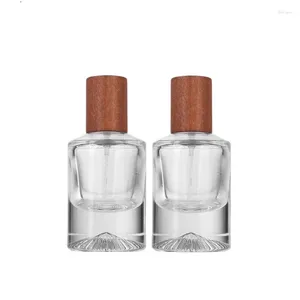 Opslagflessen Glas Spray Verstuiver 30 ml Lege Ronde Crimp Parfumfles Houten Deksel Cosmetische Verpakking Doorzichtige Dikke Bodem Hervulbare Flesjes