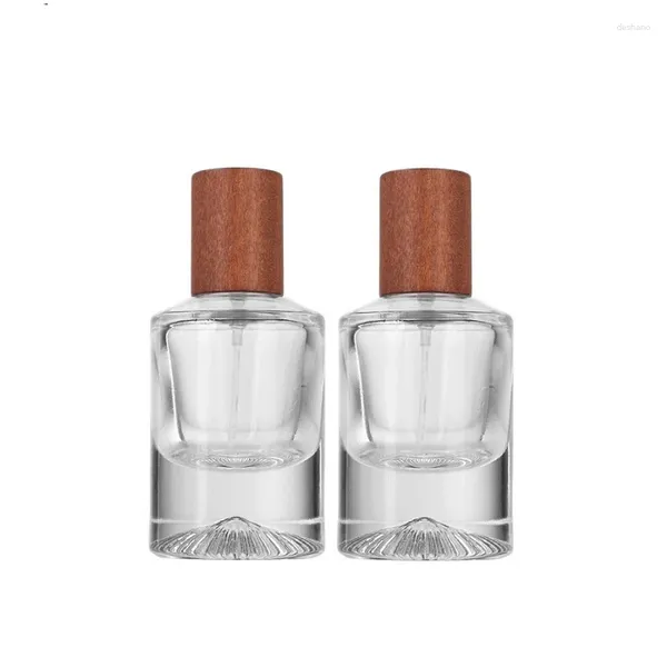 Bouteilles de stockage Atomiseur de pulvérisation en verre 30 ml vide bouteille de parfum à sertir ronde couvercle en bois emballage cosmétique flacons rechargeables à fond épais transparent