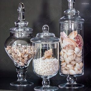 Opslagflessen Glas met deksel Jar Tall Feet Candy Jars Shell Conch Organizer Tank European Style Home Decoratie Moderne ornamenten