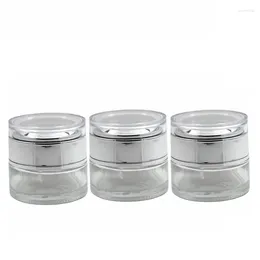 Opslagflessen Glanzend zilver acryl deksel 20G 30G 50G Lege helderglazen potten Draagbare cosmetische verpakking Fles Luxe huidverzorgingscrèmepotten