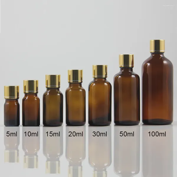 Bouteilles de rangement couvercle de vis en aluminium en or avec 5 ml de bouteille en verre ambre