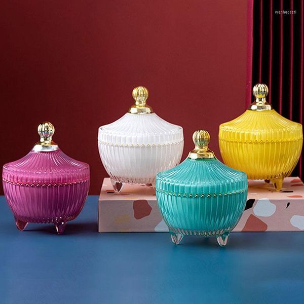 Bouteilles de stockage Pots en verre d'embellissement de perles dorées Coiffeuse moderne européenne Bougie parfumée avec couvercle Bijoux Conteneurs cosmétiques