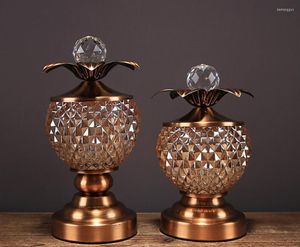 Bouteilles de rangement boîte en verre en métal doré pot à bonbon avec pots de couvercles ornements de sucre nordique vintage décor