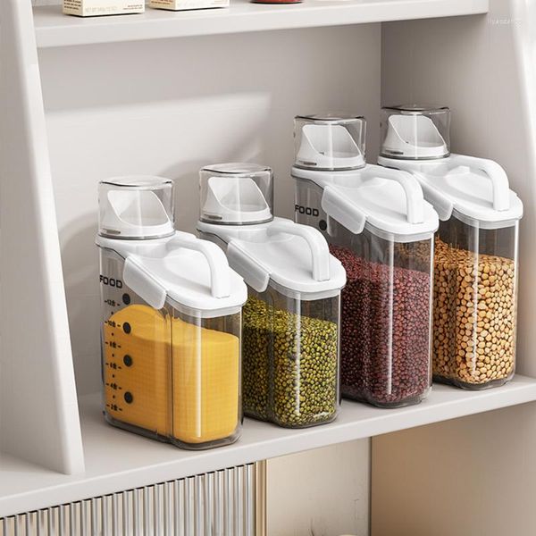 Botellas de almacenamiento, caja de granos, contenedor de cereales con mango de escala, tarro sellado de alimentos, dispensador de cocina de gran capacidad, botella de avena