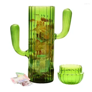 Botellas de almacenamiento Cactus de vidrio verde Cactus Candy Jar plato Recipiente Comida de bocadillo con tapa de sellado para botes de mostrador de cocina