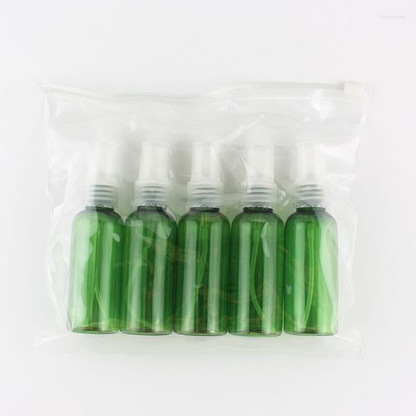 Bouteilles de stockage Ensemble de taille de voyage vert Emballage de cosmétiques 6pc / Set Kit en plastique 50ml Conteneur de bouteille de pulvérisation de brouillard avec un sac