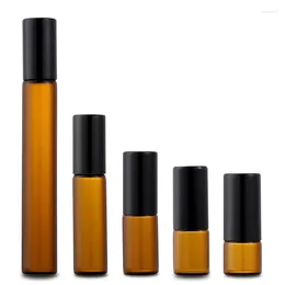 Opslag Flessen HEALLOR Bruin Stalen Bal Essentiële Olie Fles 1ML-10ML Parfum Sub-bottelen Outdoor cosmetische Leeg Glas