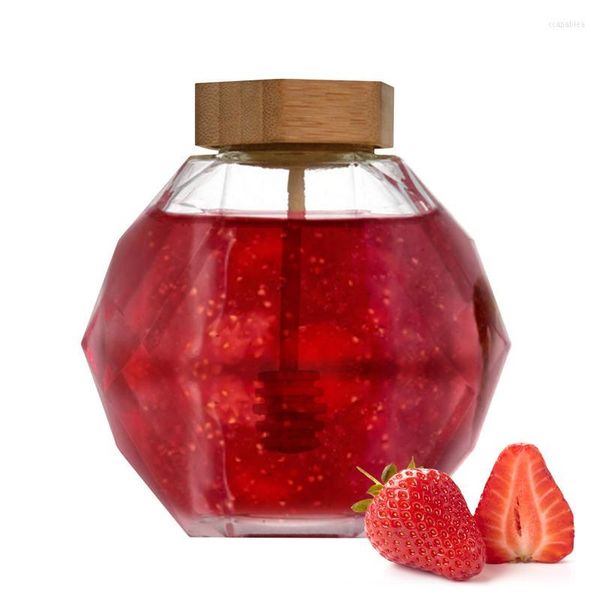 Bouteilles De Stockage Pot De Miel En Verre Hexagonal Récipient Transparent De 380 Ml Avec Couvercle En Bois Petite Bouteille Lavable À Usages Multiples Pour L'assaisonnement