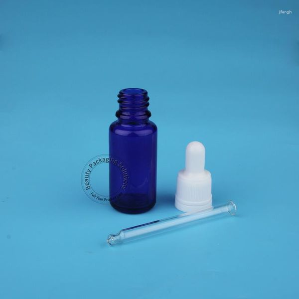 Botellas de almacenamiento de alta calidad 15 ml 10 unids/lote aceite esencial de vidrio azul con botella cuentagotas pequeño frasco vacío Refillbale Vial envase cosmético