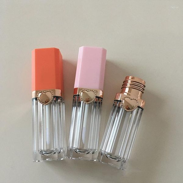 Bouteilles de stockage de haute qualité 8 ml Tubes de brillant à lèvres transparents vides Carré Orange / Rose Couvercle Glaze Tube DIY Cosmétique Emballage Conteneur