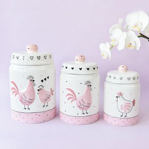 Opslagflessen Hoogwaardige elegant roze vergulde gegoten reliëf kip schattig luchtdichte pot koekje thee grote medium en klein keramiek