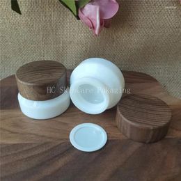 Opslagflessen Hoge Quanlity 15 g 50g wit porseleinen glazen pot met donkere houten deksel verbrijzelde make-up make-up lege doos bamboe