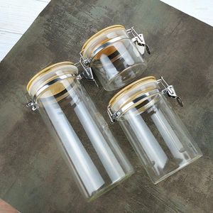 Bouteilles de stockage Home Organizaiton Boîtes en verre scellées Bocaux à café à bouche large avec couvercle à pince en bambou