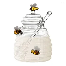 Bouteilles de rangement bouteille miel maison créative pot transparent avec verre d'organisateur de cuisine de tige d'agitation en verre