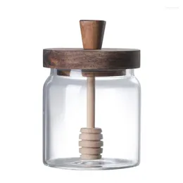 Bouteilles de rangement bouteille de miel avec tige d'agitation en bois bon pot en verre scellant des pots de nourriture sûrs de bâton intégré