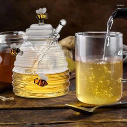 Vorratsflaschen, Honigglas, Glas mit transparentem Deckel, einzigartiger Honigtopfspender in Bienenstockform