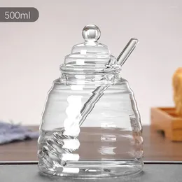 Bouteilles de rangement Pot de miel avec dipper et couvercle Dispecteur de contenant en verre transparent pour le sirop de magasin de cuisine à domicile facile à nettoyer