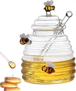 Storage Bottles Honey Jar With Dipper And Lid Clear Glass Simulation Honeycomb Shape Pot Large Capacity Bottle For Storing