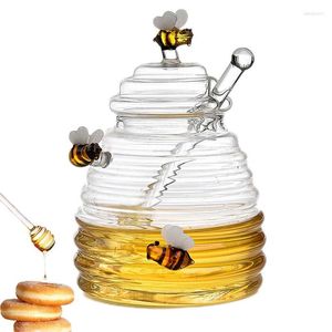Garrafas de armazenamento Pote de mel Frasco de vidro Dispensador de tempero transparente com tampa Acessórios de temperos para cozinha