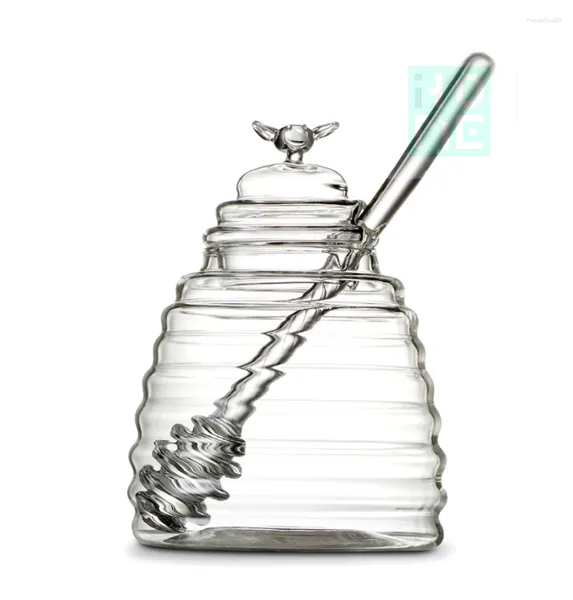 Botellas de almacenamiento Honeycomb Glass Glass Borosilicate Utensilios de cocina creativos con cuchara de agitación