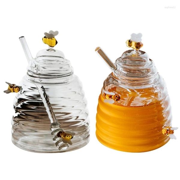 Bouteilles de rangement en nid d'abeilles en verre bocal en verre Honeys avec couvercles de bâton en gros